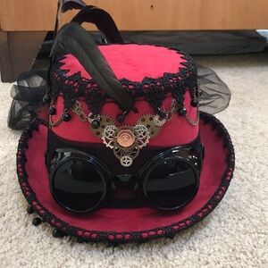 New! STEAMPUNK maroon with lace and glasses .